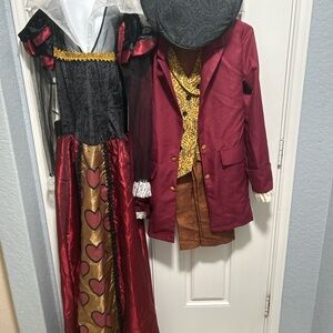 Adults Queen of Hearts and Mad Hatter Costume Set